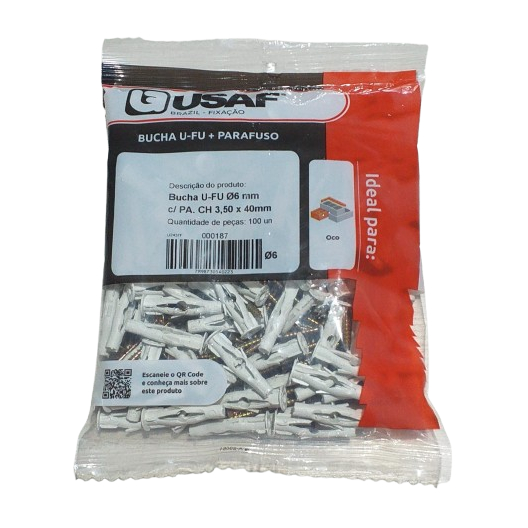 Bucha Usaf U-fu 6mm Parafuso Philips 3,50 X 40mm 100 unidades Oco Construção