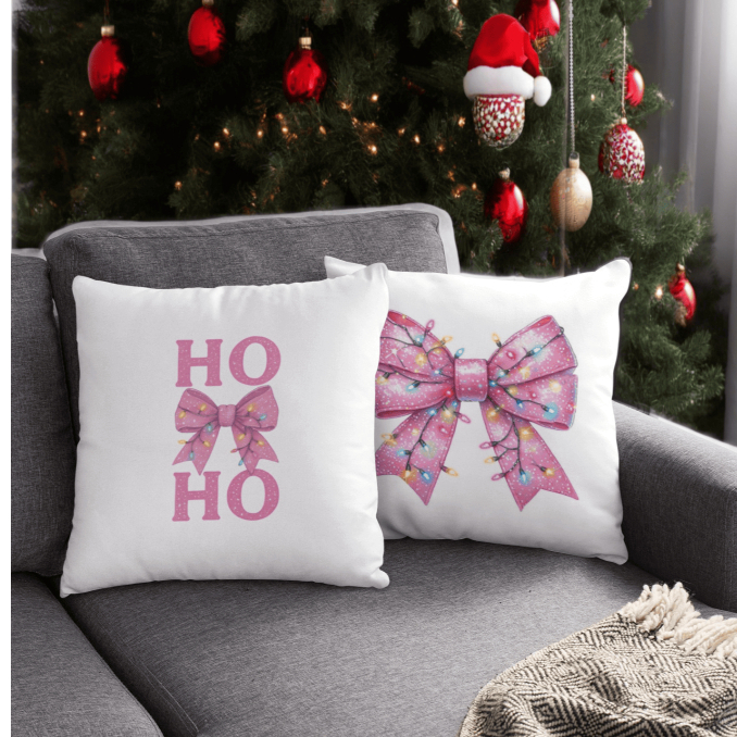 Capa Estampada Natal 45x45 – Estampa Laços e Luzinhas