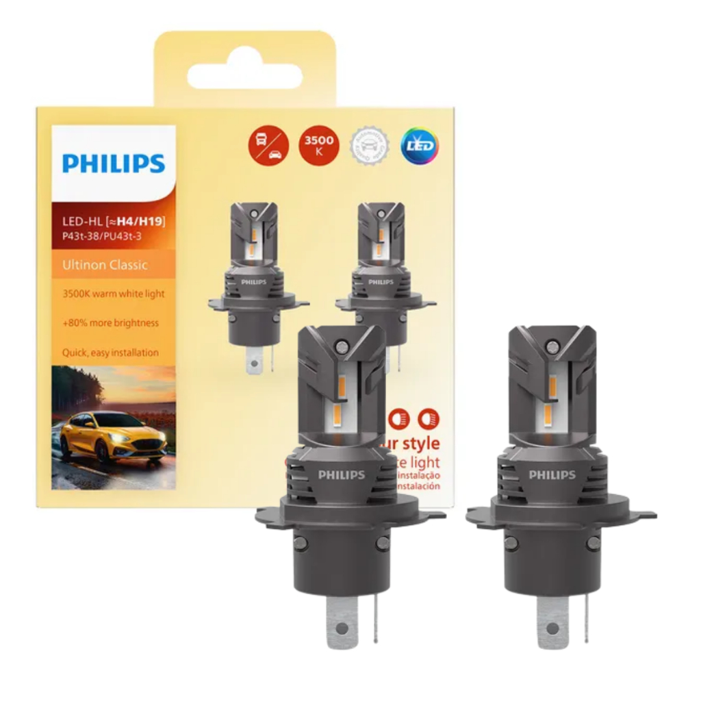 Par Lâmpada Led Philips Ultinon Classic H4 H19 Amarelo 3500k em Oferta na Shopee