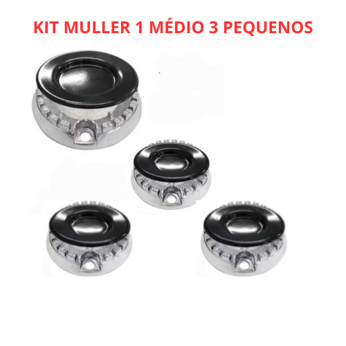 Kit queimador + Espalhador do Fogão Muller Fratello 4 bocas 1 Médio 3 Pequenos