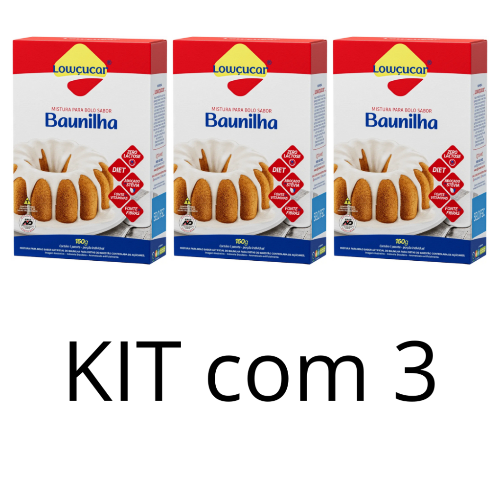 Kit com 3 Mistura para Bolo Baunilha Zero Açúcar 150g- Lowçúcar