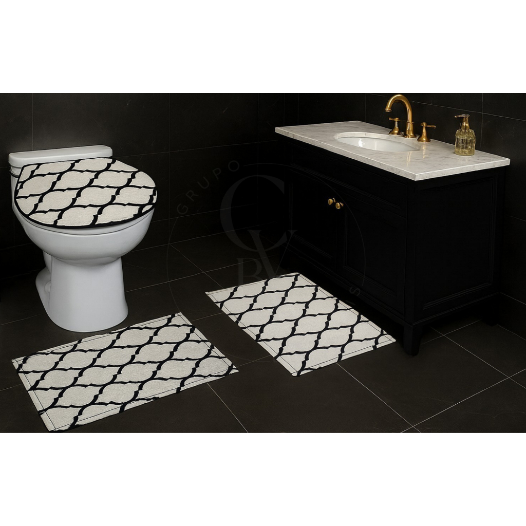Kit 3 Peças Jogo de Banheiro Antiderrapante Jacquard Rústico