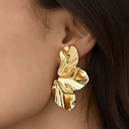 Brinco Meia Folha Pétala Martelado Brincos de Moda Orgânico Para Uso Diário & Presentes Folheado à Prata925 e Ouro18k em Oferta na Shopee