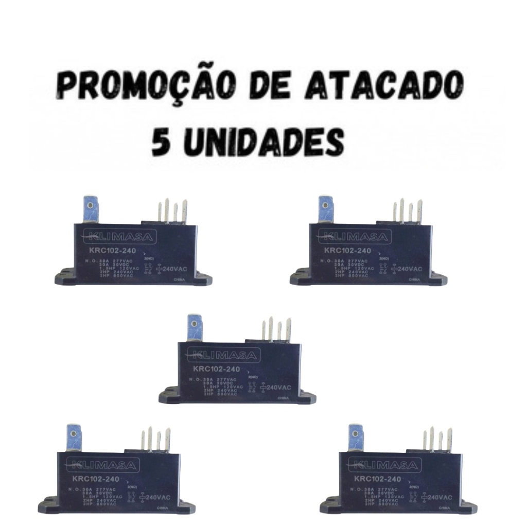 Kit 5 Rele 240V 30A Condensador - Ar Condicionado 18000 – 30000 BTUs Carrier Springer Midea