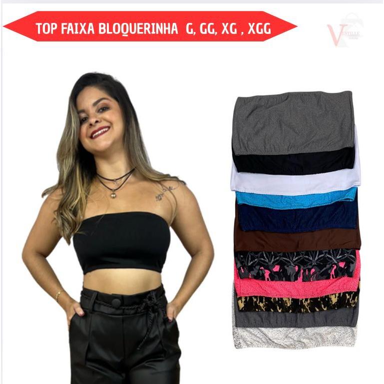 Cropped top faixa sem alça suplex grosso slim plus size sem bojo  G   GG   XG E XGG em Oferta na Shopee