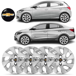 Kit 4 Calota Aro 15 Onix Prisma 2012 2013 2014 2015 2016 Montana Com Emblema