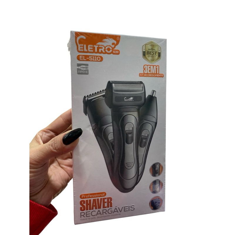 Barbeador Elétrico Recarregável 3 em 1