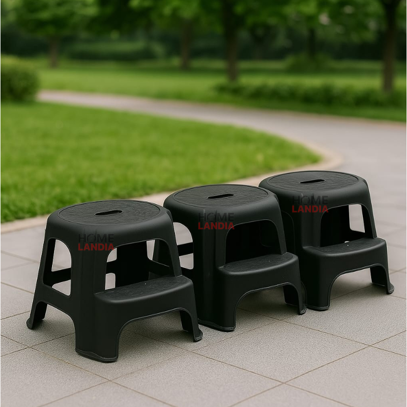 kit 3 Banquinhos de Plástico com Escada Multiuso Preto - Poly Plast