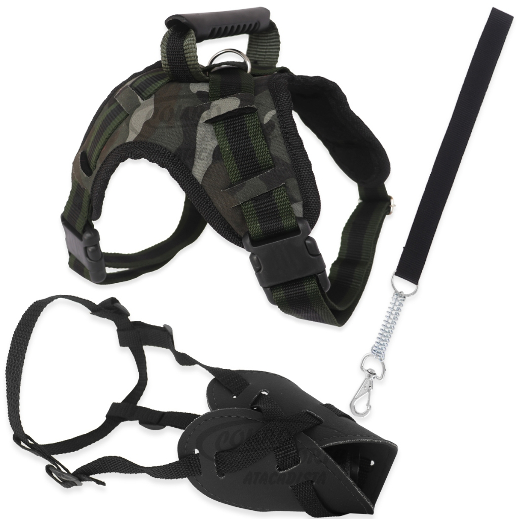 Kit Peitoral Tático para Cães com FOCINHEIRA e Guia Antipuxão – Adestramento e Passeio