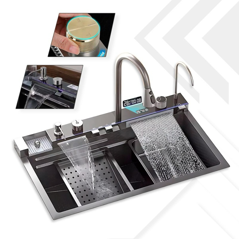 Kit Cuba Cozinha Gourmet Aço Inox C/ Torneira Flexível Preto