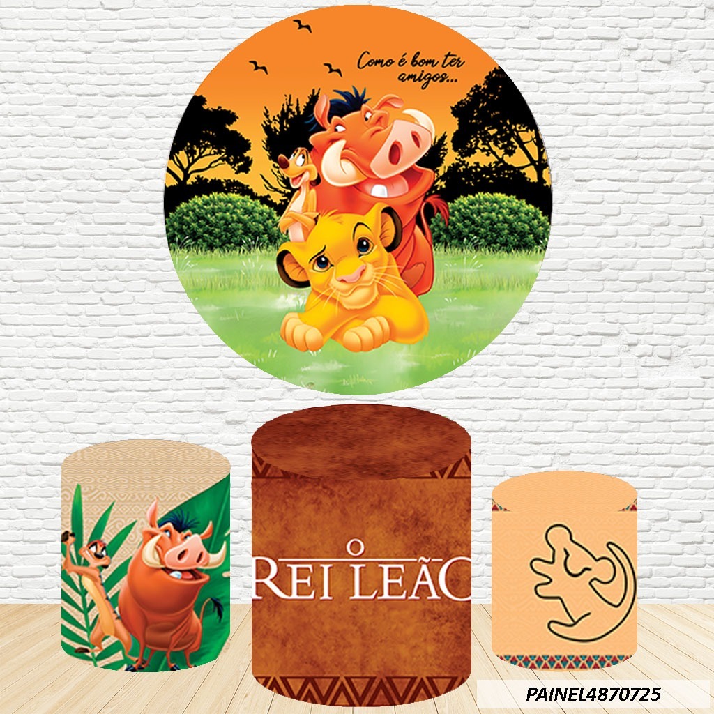 Kit de Capas Painel Redondo Sublimado Rei leão  1,50M + Trio Capas de Cilindro C/Elástico em Oferta na Shopee