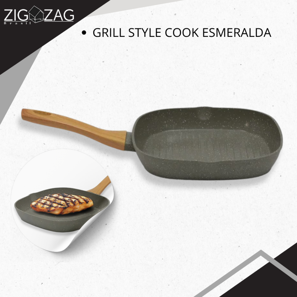 Grill Quadrado 24CM Style Cook Esmeralda, Antiaderente Revestimento em Cerâmica, Fogão indução, fogo, Elétrico e Vitro - Home & Living