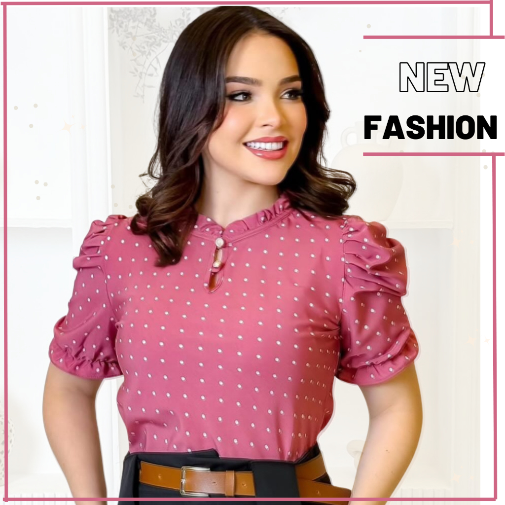 Blusa Social Feminina Estilosa Moda Evangélica Manga Curta Estampada com Botão Elegante