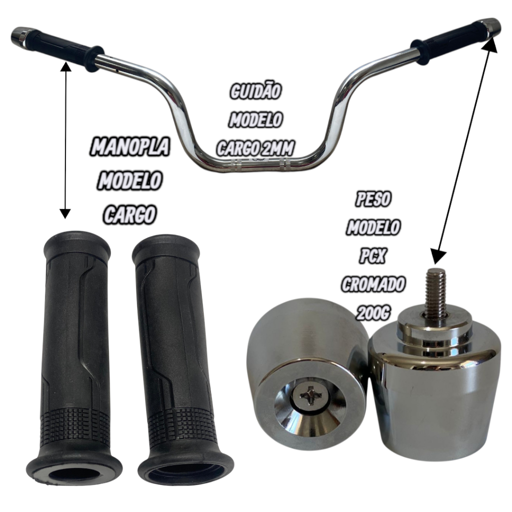 GUIDÃO MANOPLA E PESO PCX GUIDÃO 2MM MANOPLA CARGO E PESO 200G CROMADO em Oferta na Shopee