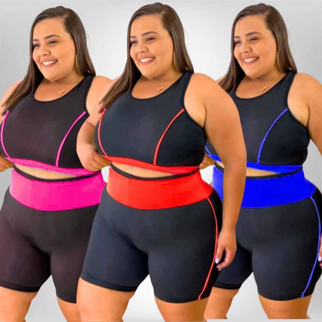 Conjunto Academia Feminino Fitness (top e short) ciclista PLUS SIZE CURVE