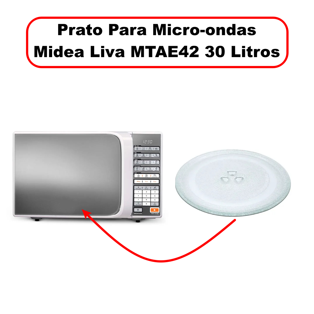 Prato Micro-ondas 31,5cm para Midea Liva MTAE42 30L | Encaixe Trevo 3 Pontas | Vidro Resistente
