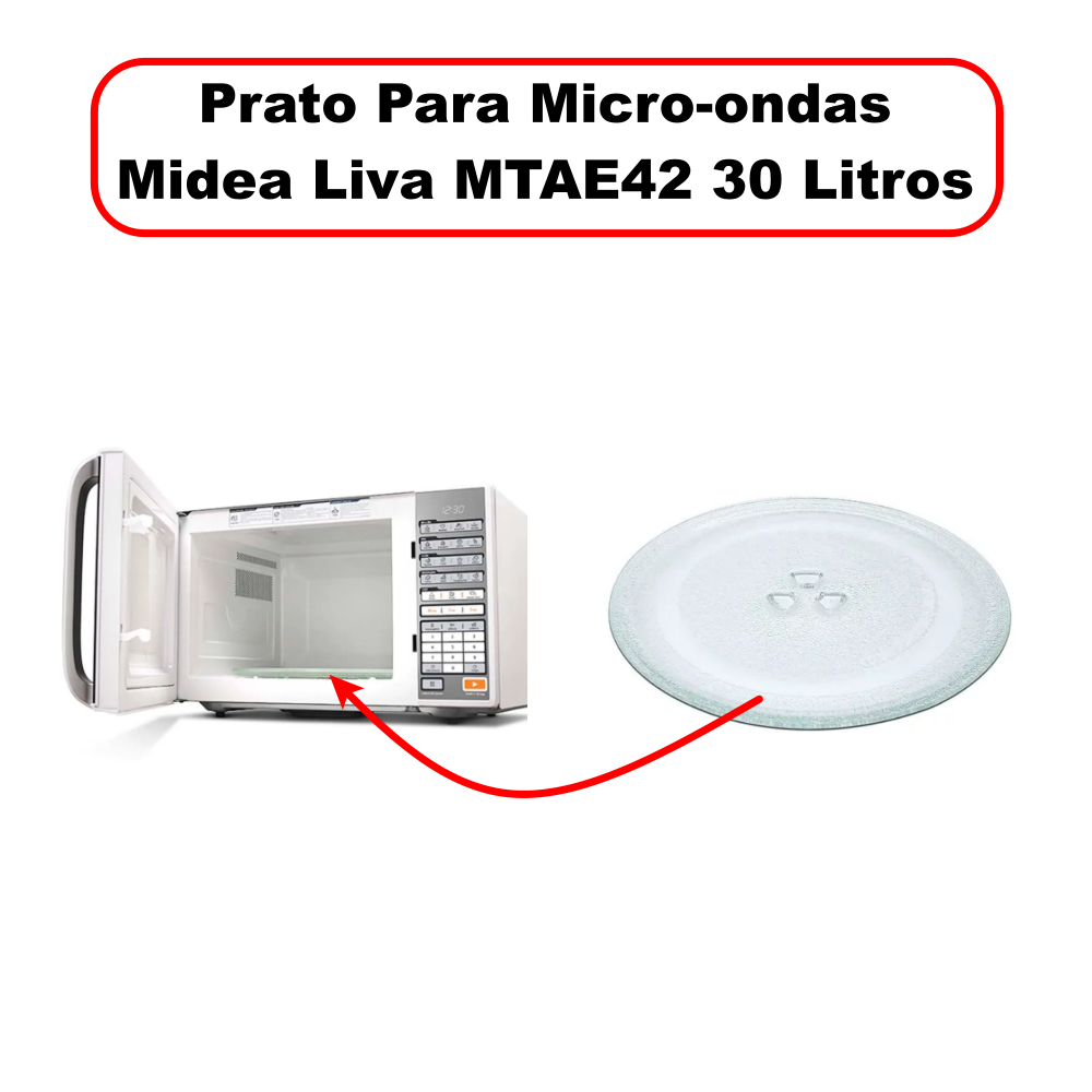 Prato de Vidro 31,5cm para Micro-ondas Midea Liva MTAE42 30L | Encaixe Tipo Trevo 3 Pontas