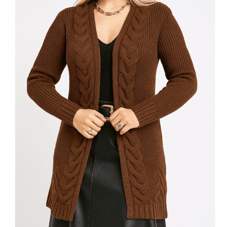 Casaco Cardigan Feminino Inverno Em Tricot Lã Manga Longa Aberto Alongado Estiloso Blusa De Frio