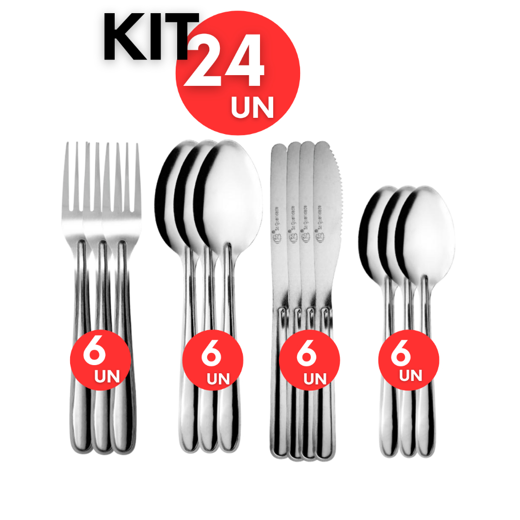 Kit 16 24 48 Talheres em Aço Inoxidável 6 Garfos 6 Facas 6 Colheres 6 Colheres Sobremesa Restaurante Buffet Eventos