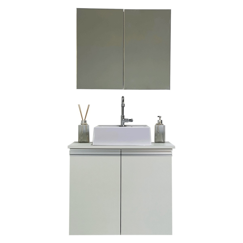 Kit Gabinete Banheiro Com Cuba + Aéreo com Espelho - 100% MDF - 60cm - MONTADO