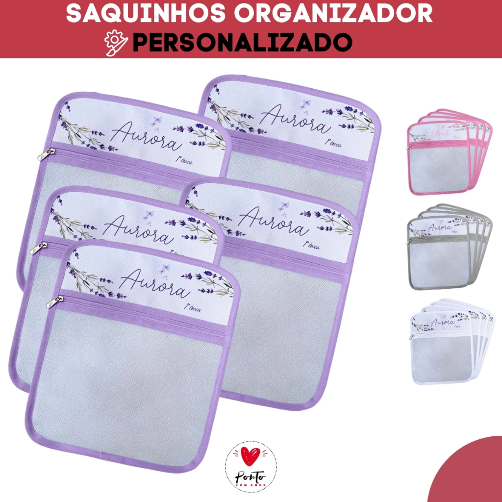 Saquinhos Organizador Saída Maternidade Recém Nascido Ramos Flor Lilás Lavanda Personalizado