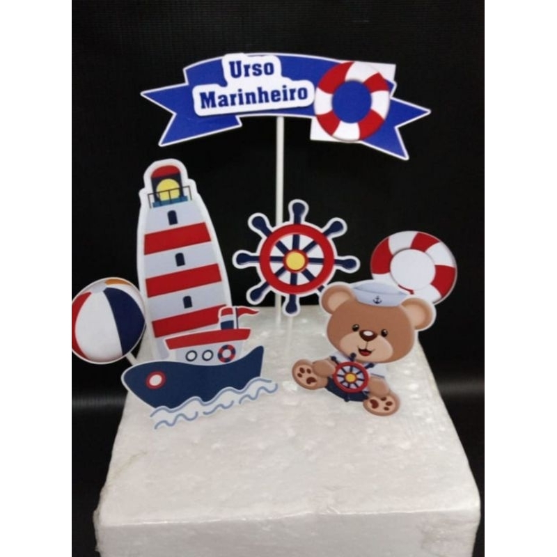 Topo Topper Decoração De Bolo Enfeite Ursinho Marinheiro