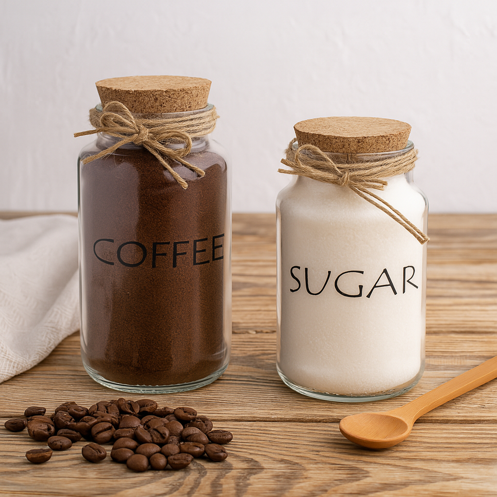 Jogo 2 Potes Herméticos de Vidro 500ml e 750ml com Tampa de Rolha para Açúcar e Café — imagem 2 de 2