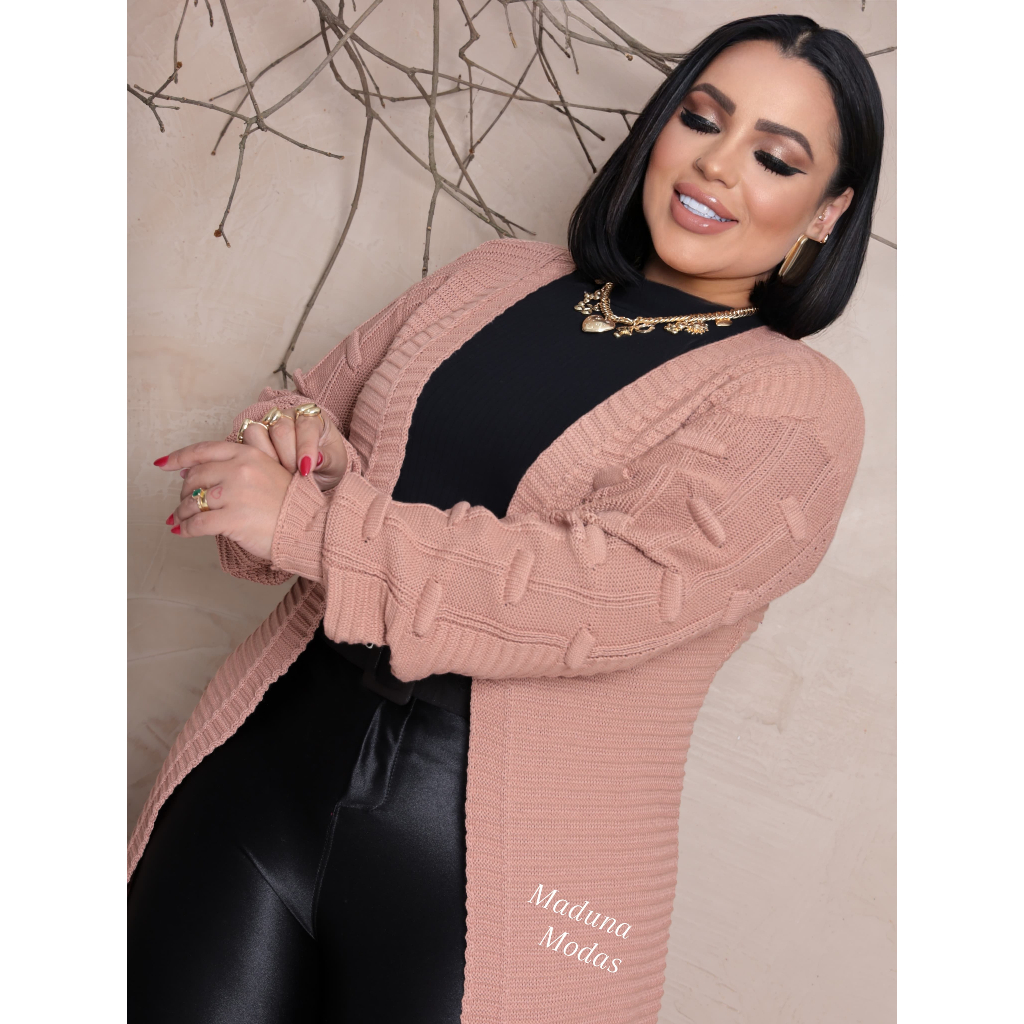 Casaco cardigan pluz size pompom na manga casaco feminino trico