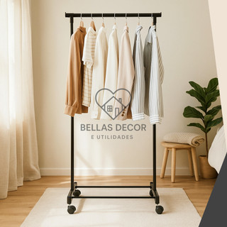 Arara Cabideiro de Roupas com Rodinhas Giratórias – Multiuso Leve Compacta