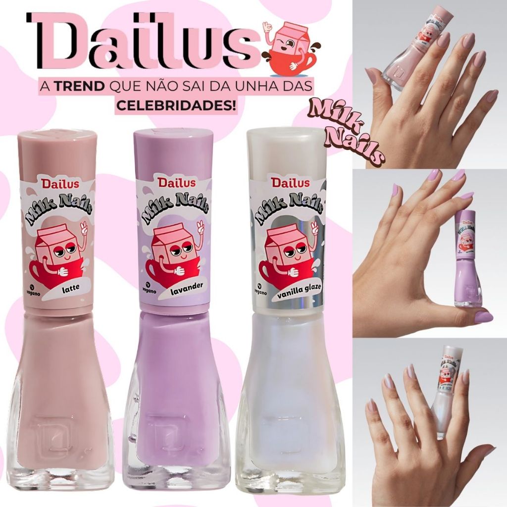Kit 3 Esmaltes Dailus Tons Pasteis Top Coat Translucido Esmalte Nova Coleção Atacado Milk Nails em Oferta na Shopee