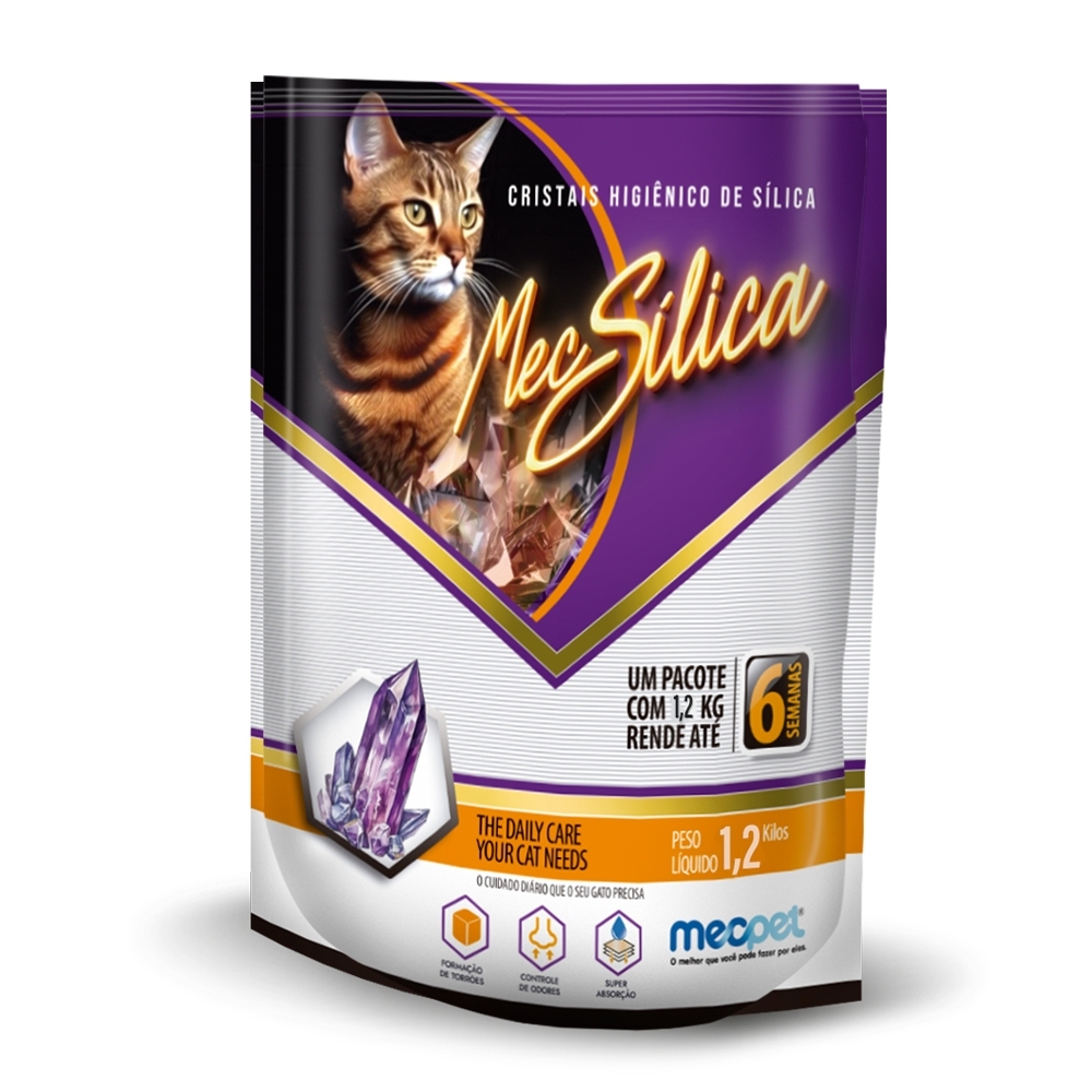 Areia Sanitária Com Cristais Sílica Secagem Rápida Em Gel 1,2 kg Mec Silica Para Gatos Anti-Odor