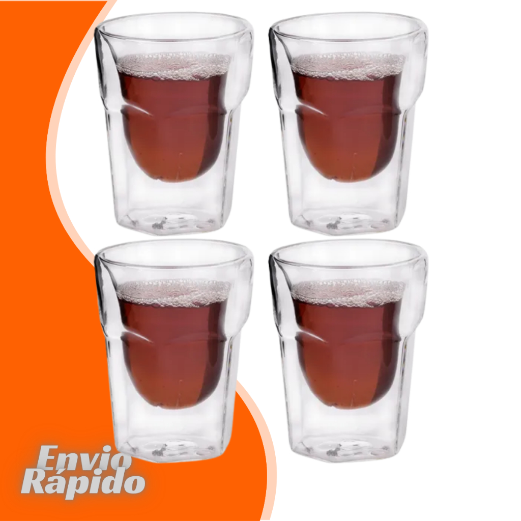 Kit Jogo Copo de Vidro Duplo 100 ML Para Bebida Quente Chá Capuccino Chocolate Leite Nespresso Nescafe Dolce Gusto Pilao