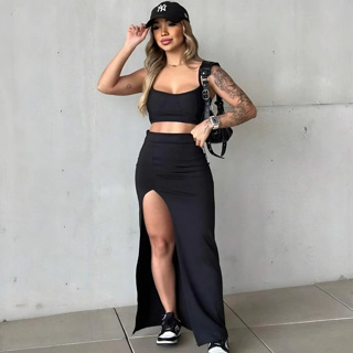 Saia Longa Fenda No Suplex Encorpada Modelo Gringa em Oferta na Shopee