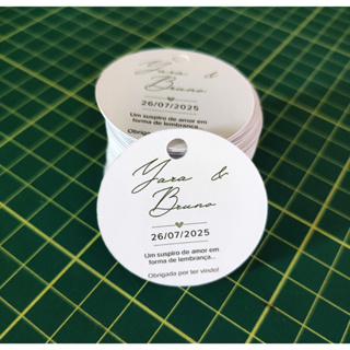Tags redondas com ou sem furo, 4cmx4cm, doces, lembranças, bem casados, casamento, festas, aniversário em Oferta na Shopee