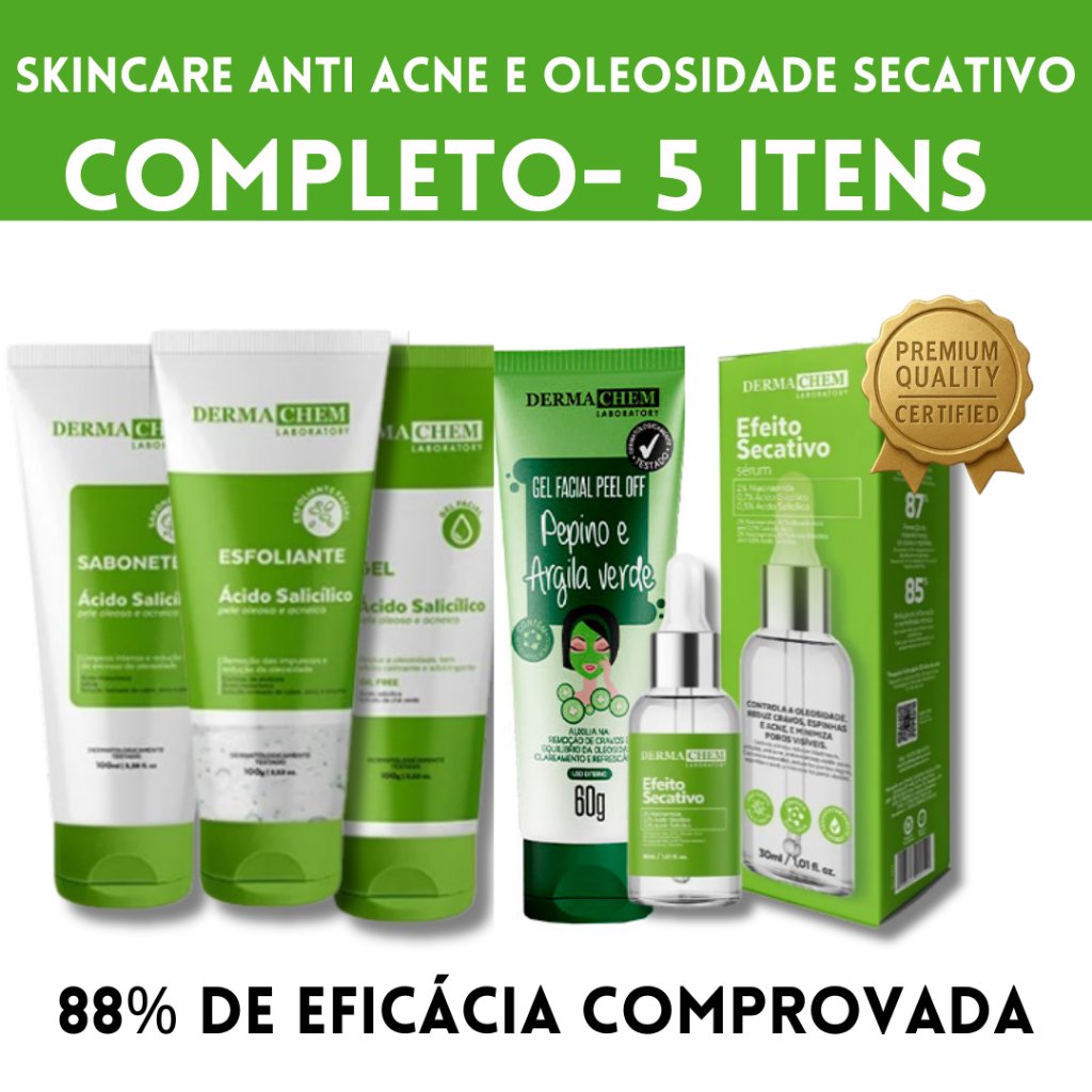 Kit Skincare Anti Acne/Oleosidade Dermachem+ Sérum Secativo+ Mascara Removedora de Cravos Dermachem