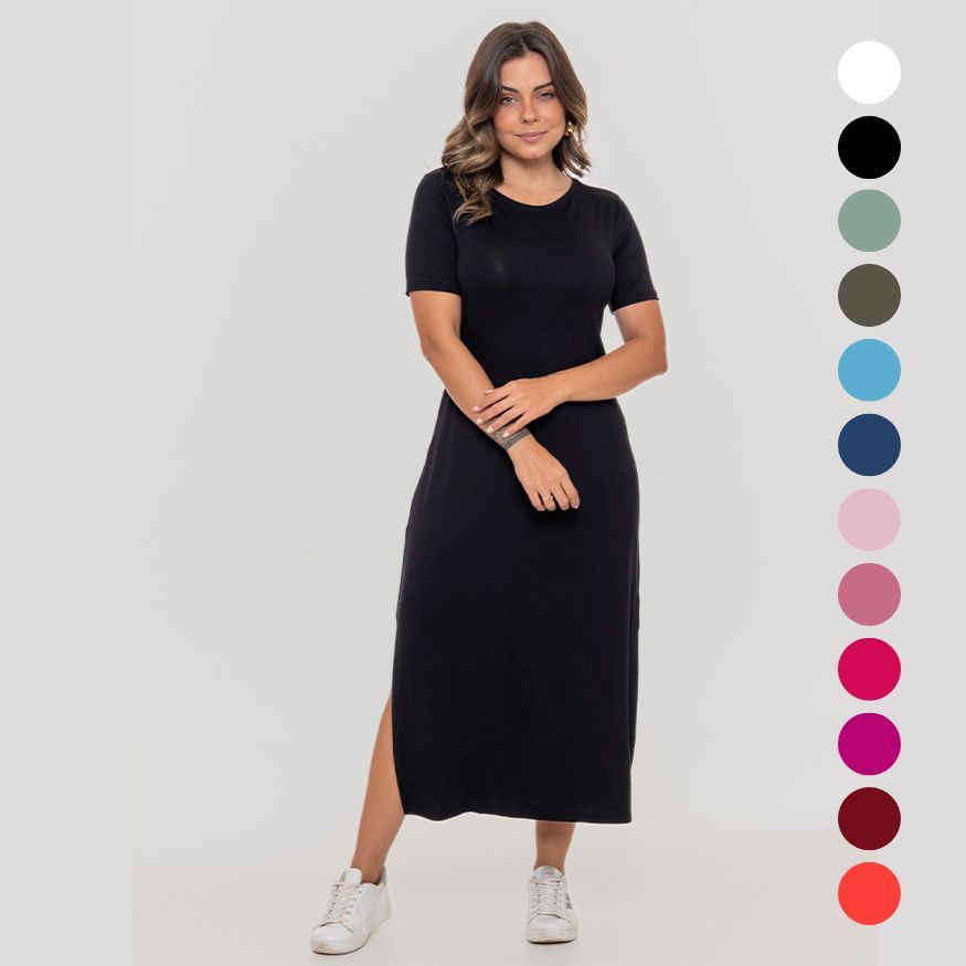 Vestido Camiseta Midi Feminino Elegante Premium Plus Size