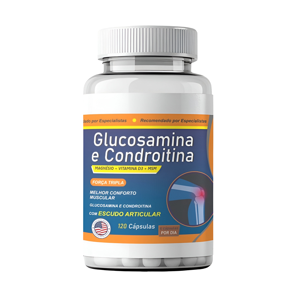 Suplemento Glucosamina + Condroitina com Vitamina D3 120 Cápsulas 500mg Articulações