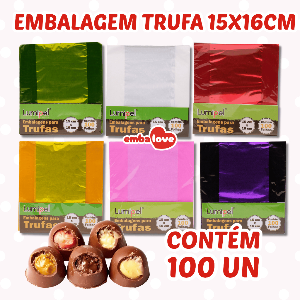 100 Embalagem para Trufa 15x16cm Lisos