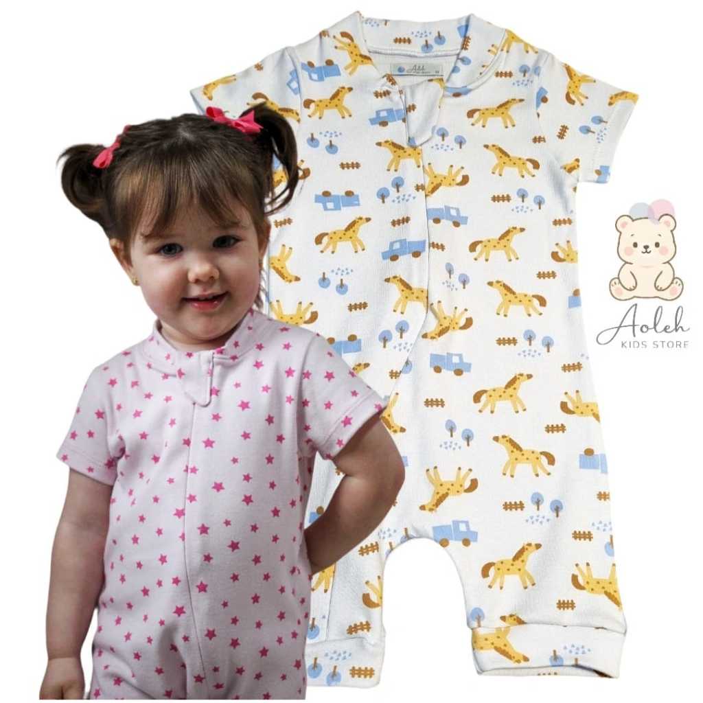 Macacão Manga Curta  Romper Bebê com Zíper 100%algodão Antialérgico Roupas de Bebê Macaquinho