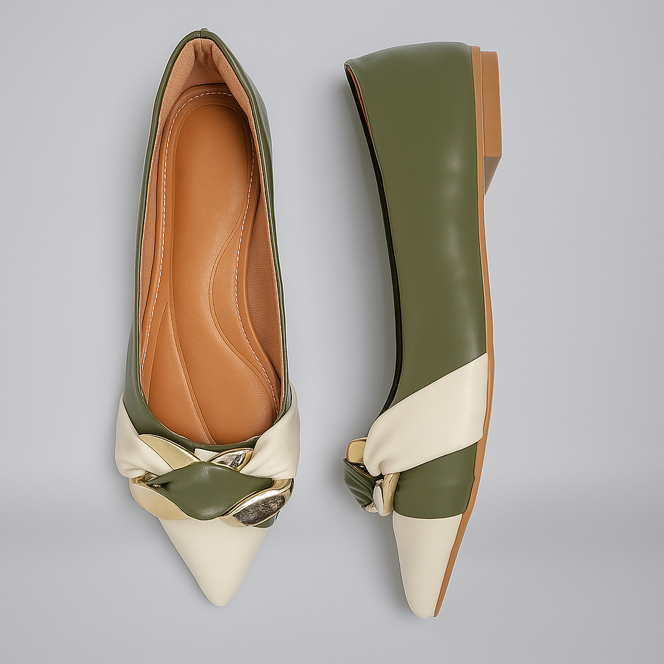 Sapatilha Feminina Bico Fino Com Enfeite Bicolor - Verde Militar em Oferta na Shopee