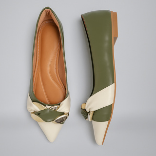 Sapatilha Feminina Bico Fino Com Enfeite Bicolor - Verde Militar em Oferta na Shopee