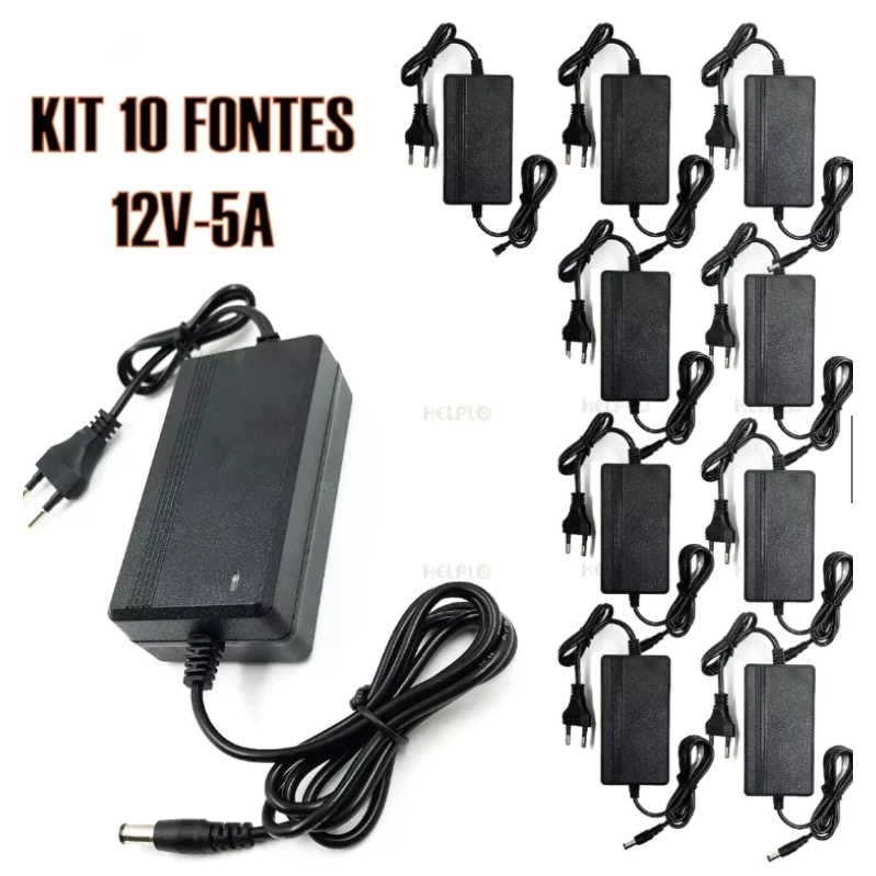 Kit 10 Fontes 12v 5a Bivolt- Preta 5 Amperes - Plug P4