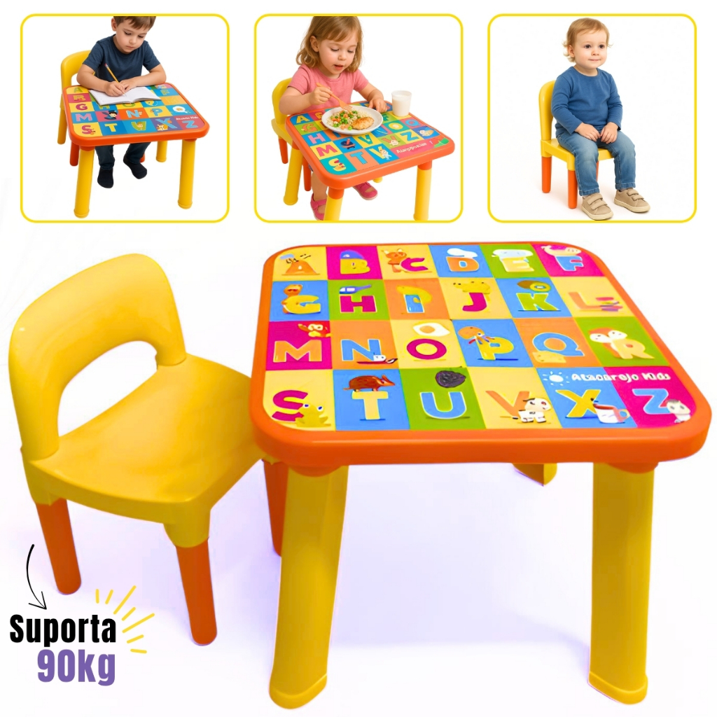 Mesinha Infantil Educativa Com Cadeira Alfabeto Aprender e Brincar Letras Didática