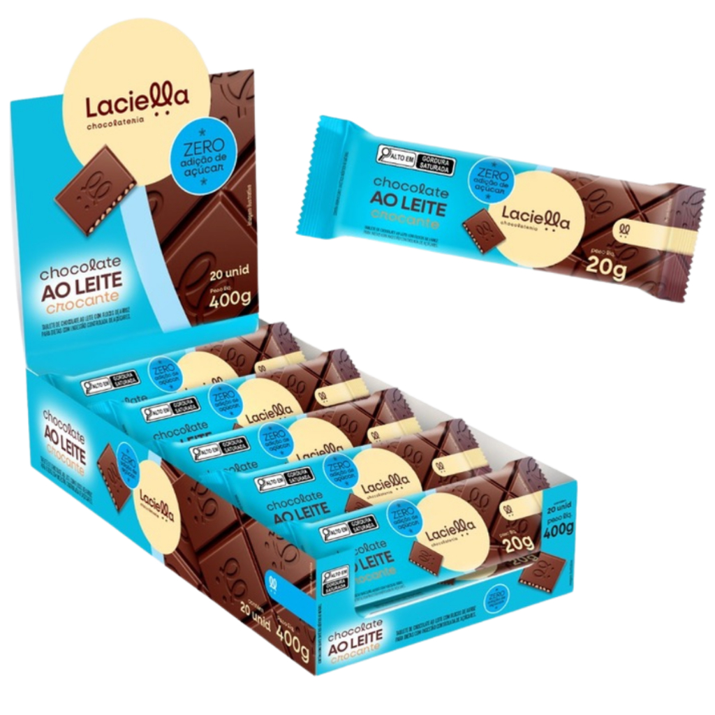 20 CHOCOLATES AO LEITE CROCANTE ZERO ADIÇÃO DE AÇÚCAR 20g
