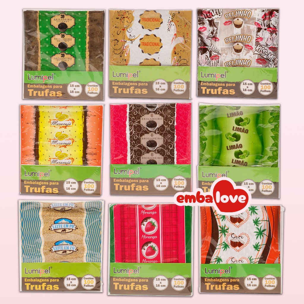 100 Embalagem para Trufa 15x16cm Sabores