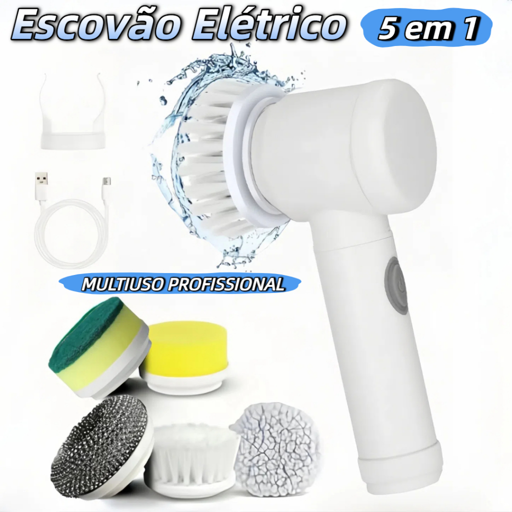 Kit escova Eletrica de Limpeza 5 em 1 Sem Fio Limpador Multiuso Pratico Para Cozinha Banhe...