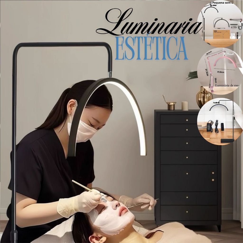 Luminária Meia Todos Lua Estética de Chão e de mesa com tres cores Spa Arco Led 3 Tons Ajustável Salão de Beleza Limpeza