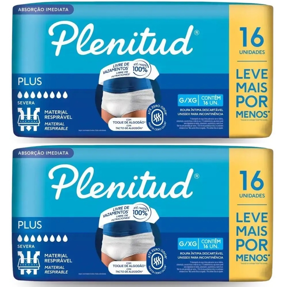 Kit 2ptes Fralda Roupa Íntima Plenitud 16un G/XG Plus Total 32un Cintura 112 a 137cm em Oferta na Shopee