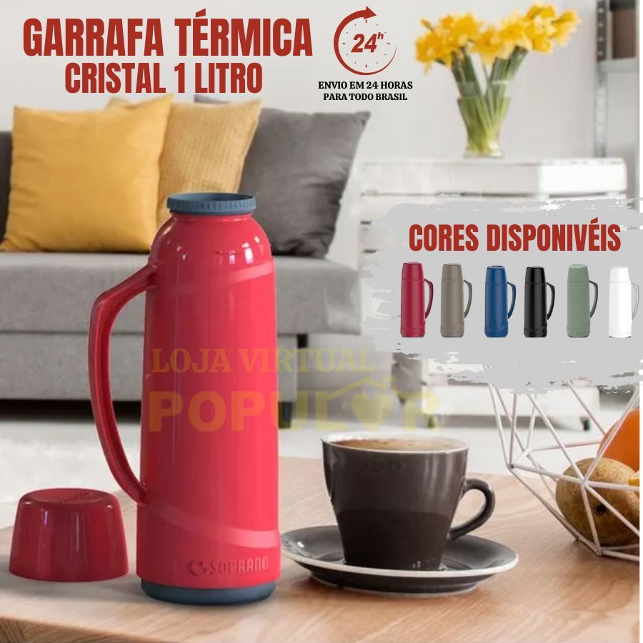 Garrafa térmica 1 Litro café chá Soprano  Diversas Cores