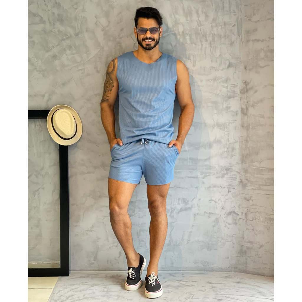 Regata Machão + Bermuda Mauricinho Conjunto Masculino Praia Verão Ribana Canelada Quente em Oferta na Shopee